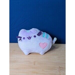 2017 GUND Pusheen Purple Cat Plush 6" Pink Heart Teal Stripes RARE Kawaii EUC